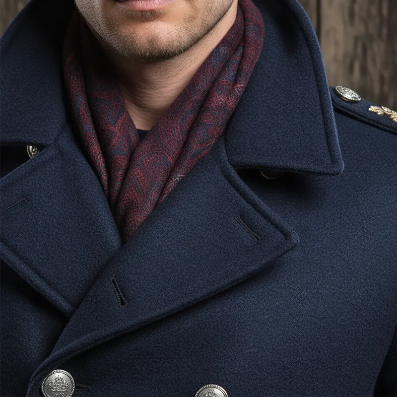 Men's Winter Retro Blue Double-breasted Faux Wool Double-breasted Coat MTA2985I0P sold by Manly product image thumbnail 3