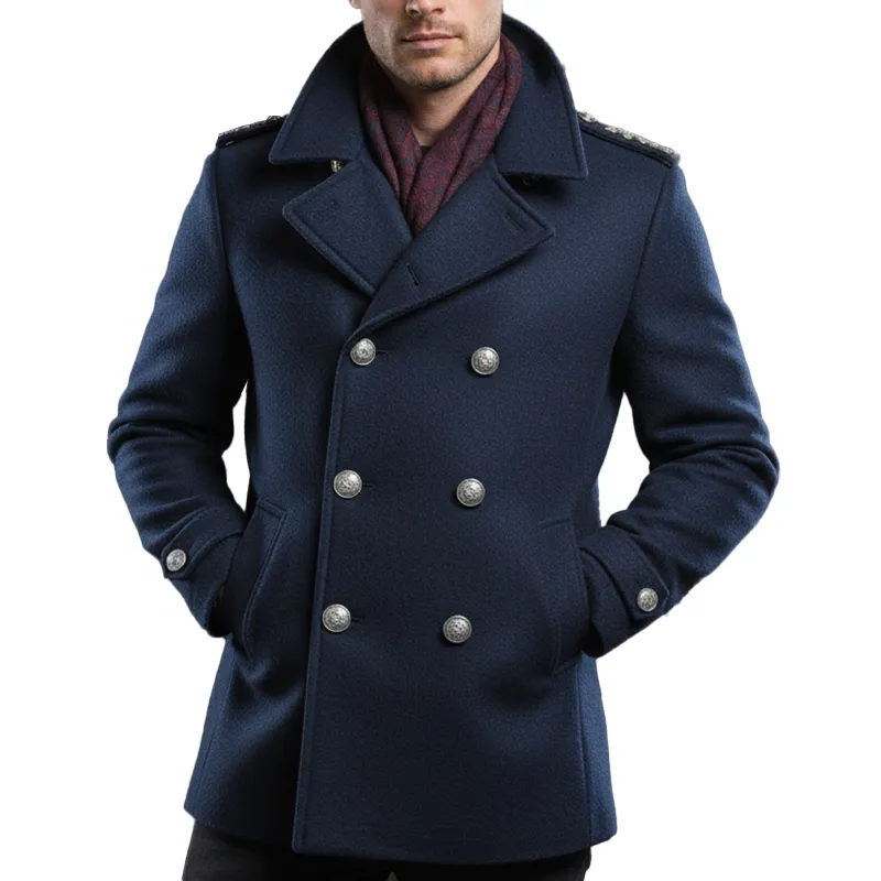 Men's Winter Retro Blue Double-breasted Faux Wool Double-breasted Coat MTA2985I0P sold by Manly