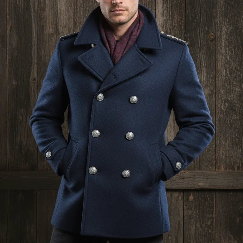 Men's Winter Retro Blue Double-breasted Faux Wool Double-breasted Coat MTA2985I0P sold by Manly product image thumbnail 2