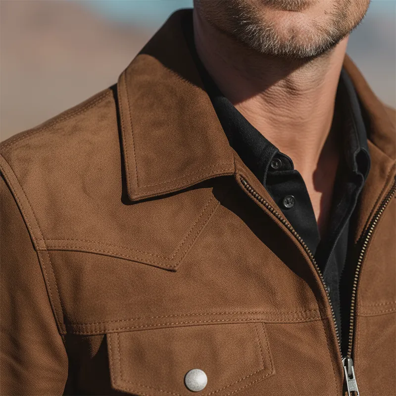 Men's Winter Vintage Solid Color Faux Suede Classic Zip-Up Jacket MTA2953I6P sold by Manly product image thumbnail 3