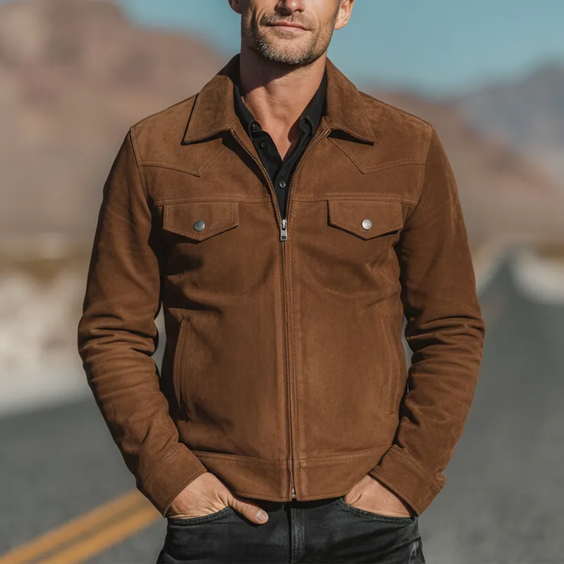 Men's Winter Vintage Solid Color Faux Suede Classic Zip-Up Jacket MTA2953I6P sold by Manly product image thumbnail 2