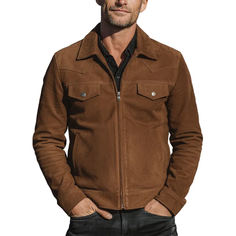Men's Winter Vintage Solid Color Faux Suede Classic Zip-Up Jacket MTA2953I6P sold by Manly