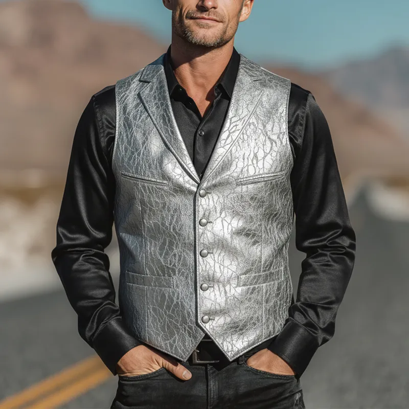 Men's Retro Textured PU Leather Classic Suit Vest MTA2965I5P sold by Manly product image thumbnail 2