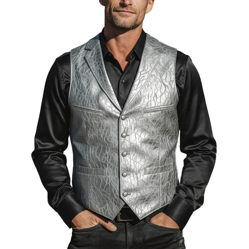 Men's Retro Textured PU Leather Classic Suit Vest MTA2965I5P sold by Manly