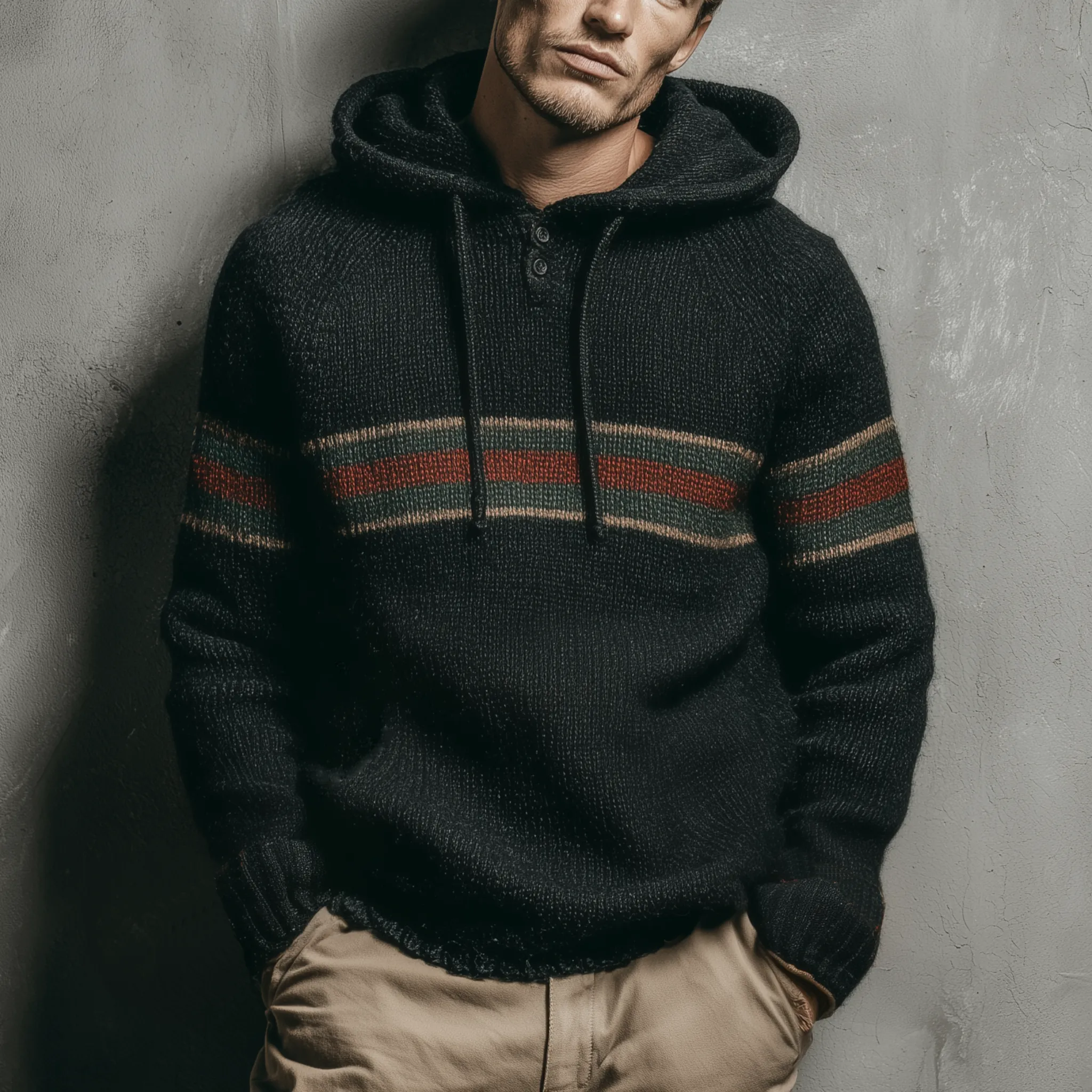 Men's Classic Casual Contrast Color Horizontal Stripe Patchwork Hooded Sweater MTA2918I5K sold by Manly product image thumbnail 2