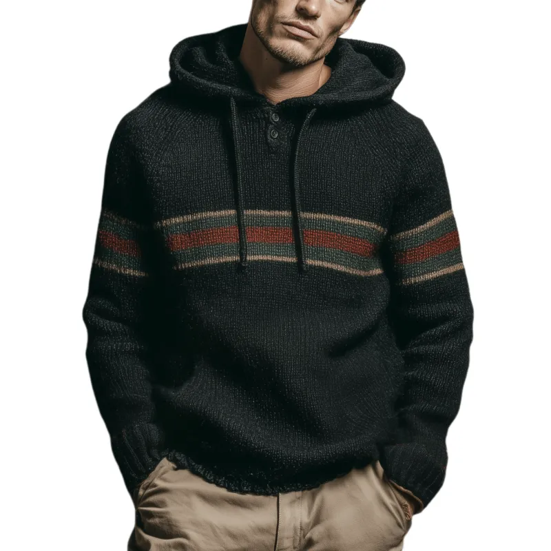 Men's Classic Casual Contrast Color Horizontal Stripe Patchwork Hooded Sweater MTA2918I5K sold by Manly