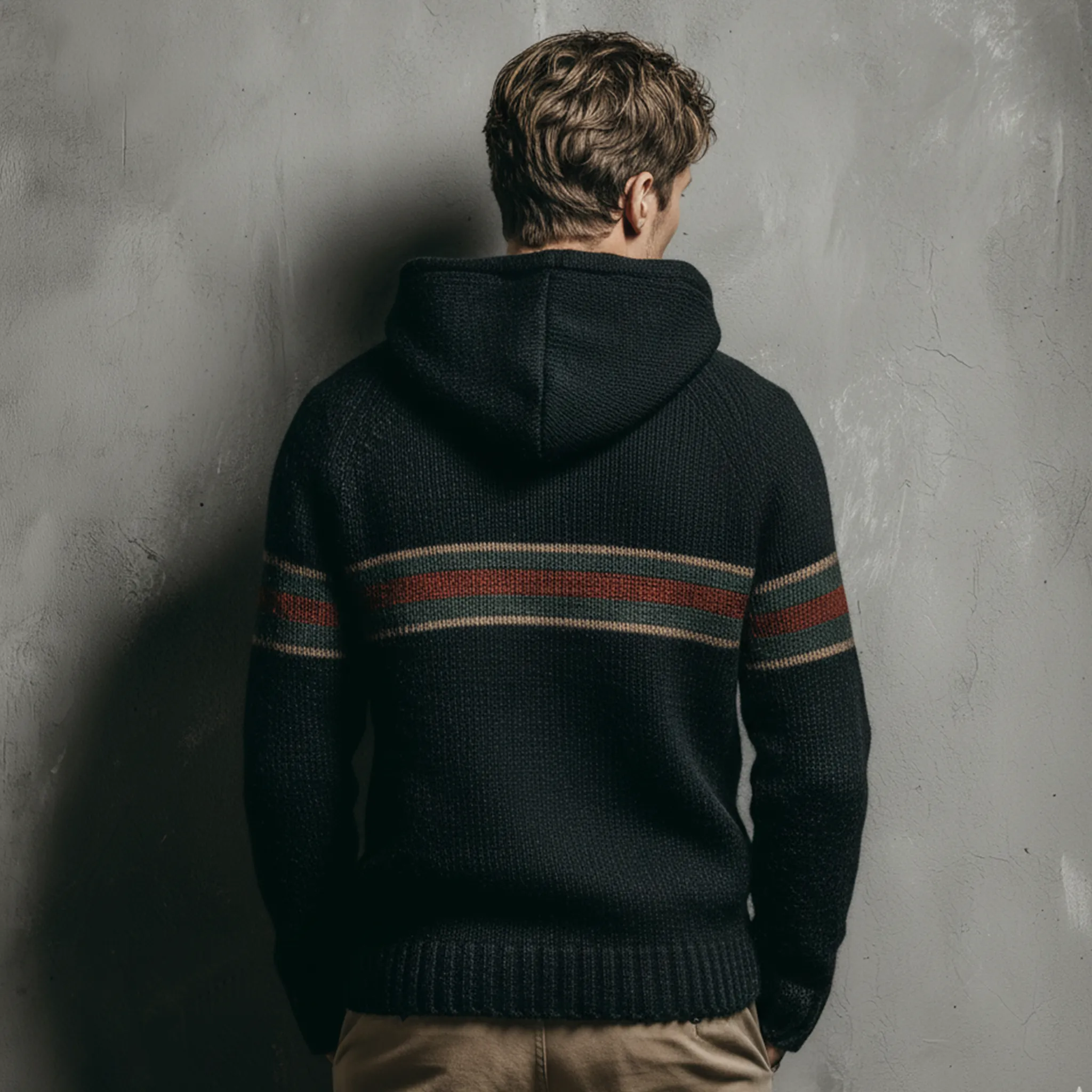 Men's Classic Casual Contrast Color Horizontal Stripe Patchwork Hooded Sweater MTA2918I5K sold by Manly product image thumbnail 4
