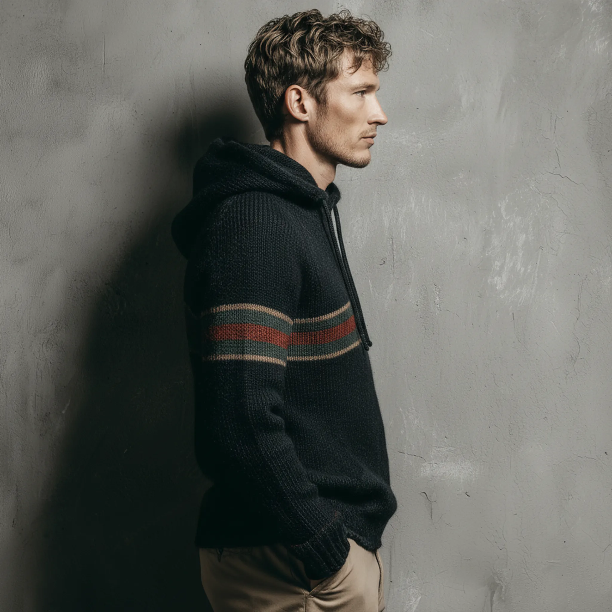 Men's Classic Casual Contrast Color Horizontal Stripe Patchwork Hooded Sweater MTA2918I5K sold by Manly product image thumbnail 5