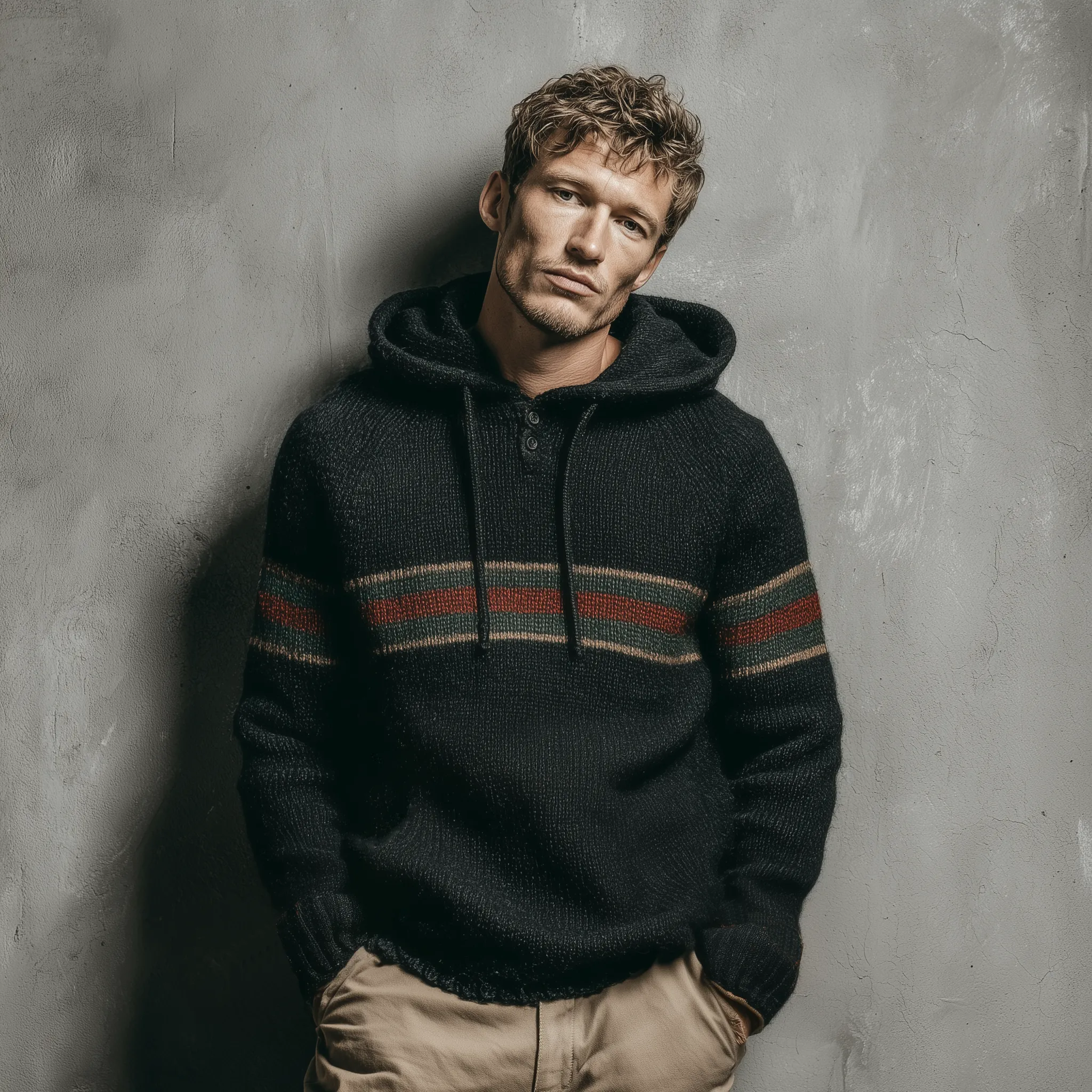 Men's Classic Casual Contrast Color Horizontal Stripe Patchwork Hooded Sweater MTA2918I5K sold by Manly product image thumbnail 3