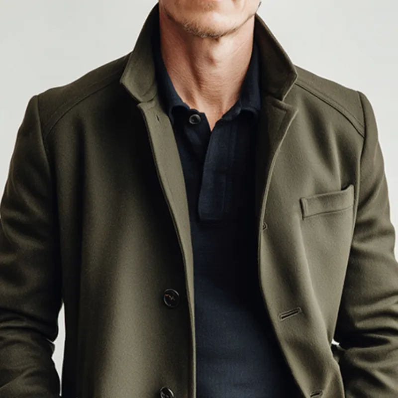 Men's Retro Casual Solid Color Mid-Length Button Stand Collar Coat MTA2425I4TO sold by Manly product image thumbnail 3