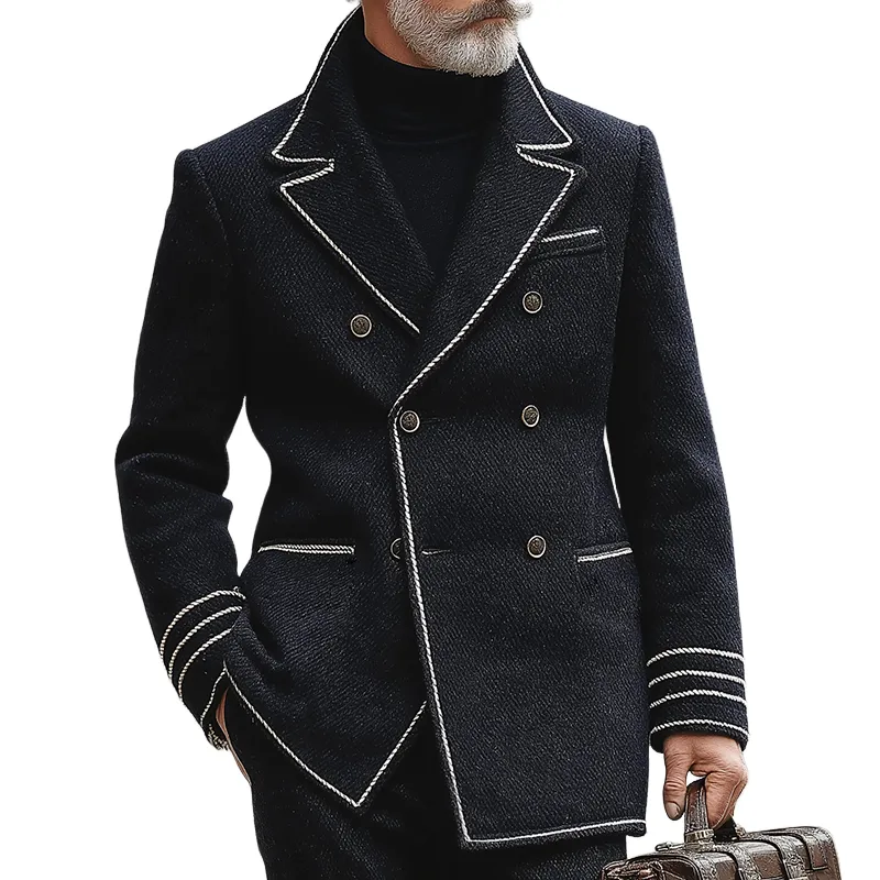 Men's Retro Casual British Style Navy Double-breasted Blazer MTA2553I7TO sold by Manly