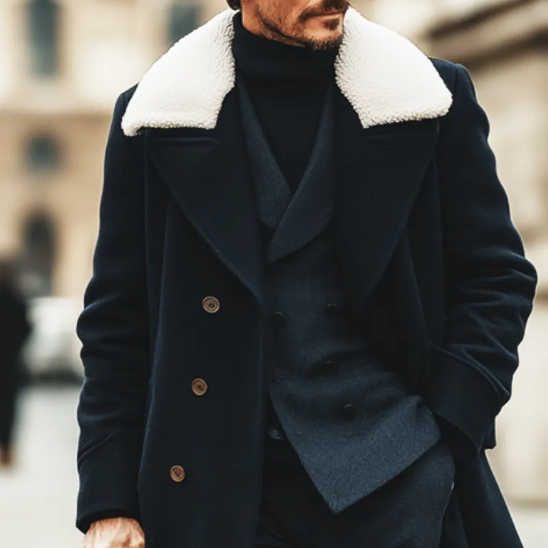 Men's Retro Casual British Style Fur Collar Long Coat MTA2551I0TO sold by Manly product image thumbnail 3