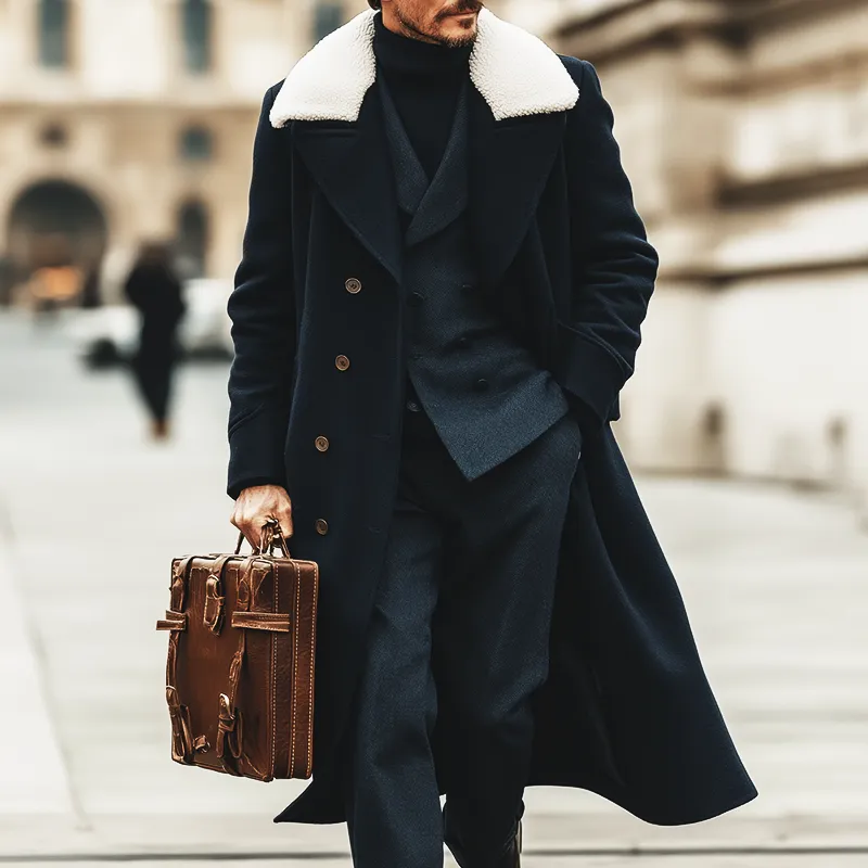 Men's Retro Casual British Style Fur Collar Long Coat MTA2551I0TO sold by Manly product image thumbnail 2