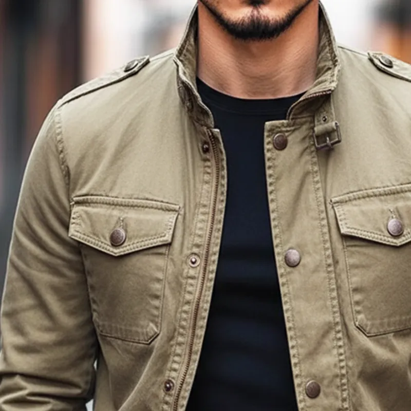 Men's Retro Casual Cotton Washed Wear-resistant Multi-pocket Workwear Stand Collar Jacket MTA2495I9TO sold by Manly product image thumbnail 3