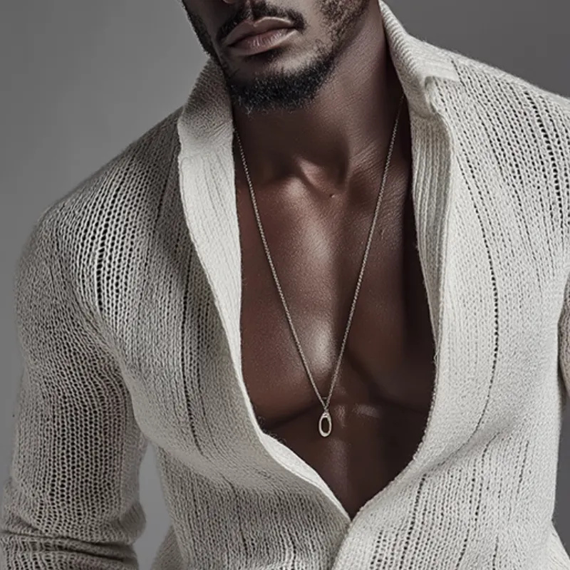 Men's Retro Casual Knit Lapel Long Sleeve Shirt MTA2594I9TO sold by Manly product image thumbnail 3