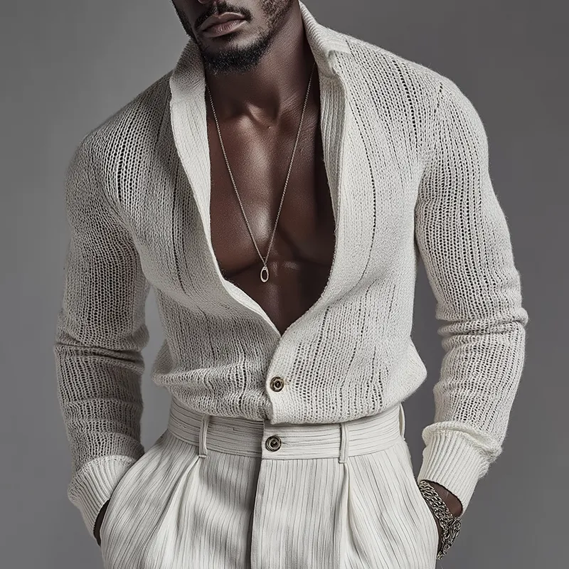 Men's Retro Casual Knit Lapel Long Sleeve Shirt MTA2594I9TO sold by Manly product image thumbnail 2