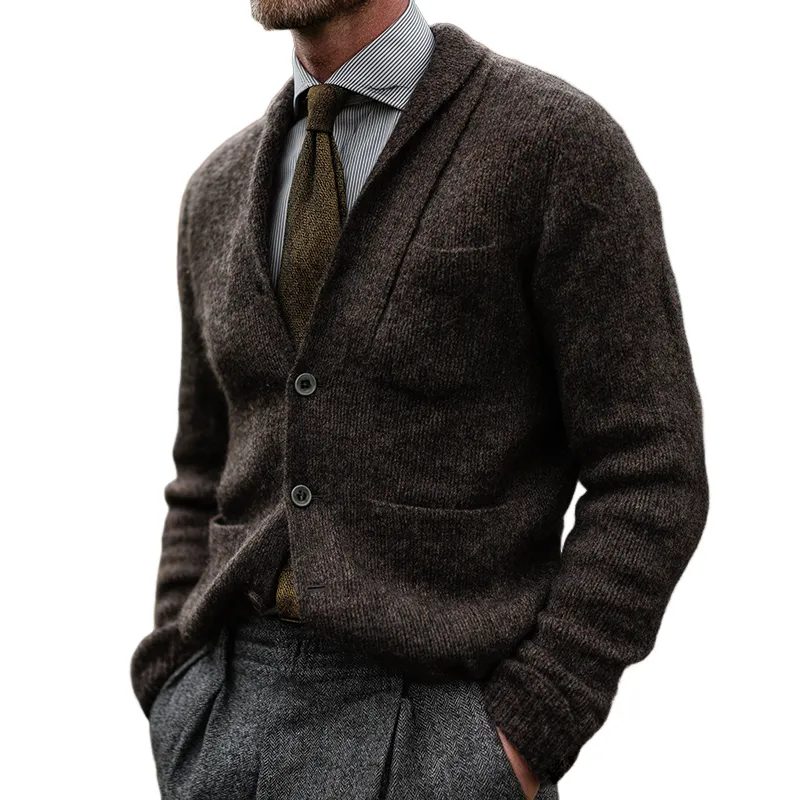 Men's Vintage Casual Knitted Collarless Button-Down Sweater Cardigan MTA2544I0TO sold by Manly