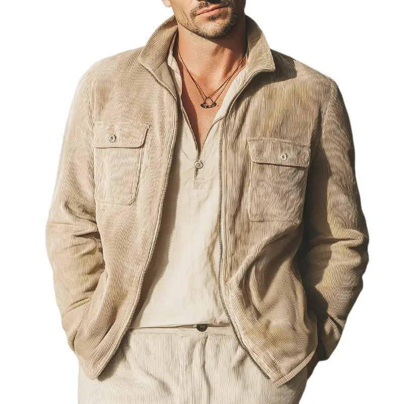 Men's Classic Stand-up Collar Corduroy Zip-up Jacket MTA2969I3U sold by Manly