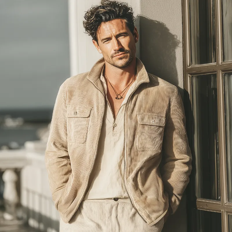 Men's Classic Stand-up Collar Corduroy Zip-up Jacket MTA2969I3U sold by Manly product image thumbnail 2