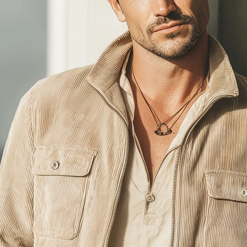 Men's Classic Stand-up Collar Corduroy Zip-up Jacket MTA2969I3U sold by Manly product image thumbnail 4