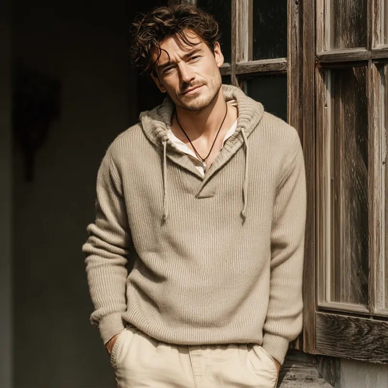 Men's Casual Skin-friendly Light Gray Knitted Hooded Sweatshirt MTA2927I4U sold by Manly product image thumbnail 2