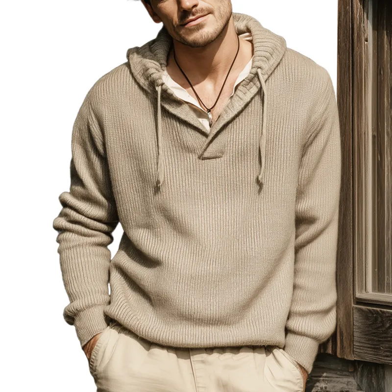 Men's Casual Skin-friendly Light Gray Knitted Hooded Sweatshirt MTA2927I4U sold by Manly