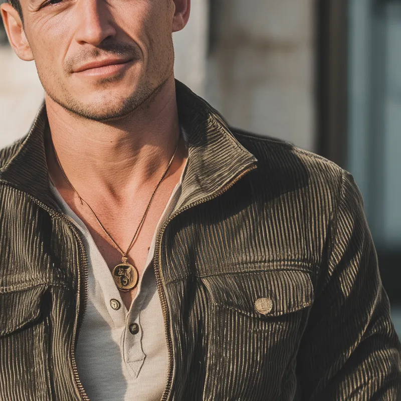 Men's Classic Army Green Stand Collar Corduroy Jacket MTA2965I3U sold by Manly product image thumbnail 4