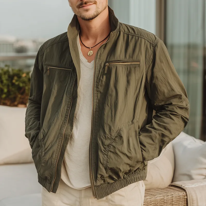 Men's Classic Military Green Stand-up Collar Zip-up Jacket MTA2919I7U sold by Manly product image thumbnail 3