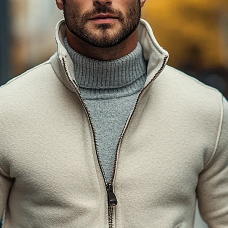 Men's Solid Color Stand Collar Polar Fleece Zipper Jacket MTA2827I3X sold by Manly product image thumbnail 3