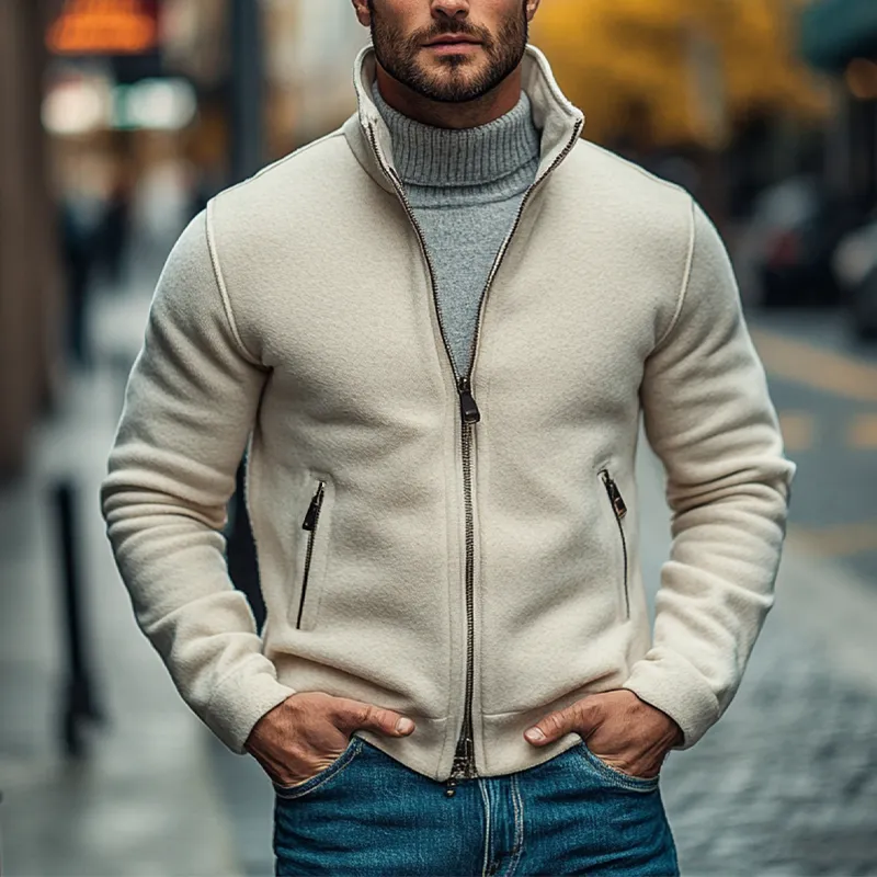 Men's Solid Color Stand Collar Polar Fleece Zipper Jacket MTA2827I3X sold by Manly product image thumbnail 2