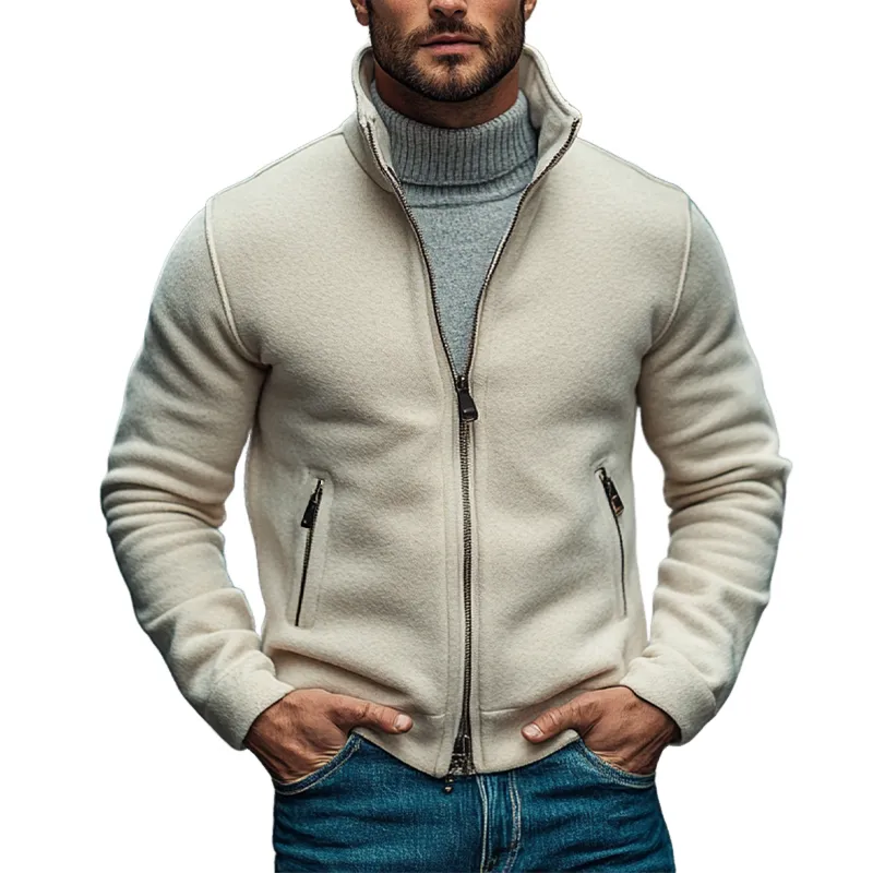 Men's Solid Color Stand Collar Polar Fleece Zipper Jacket MTA2827I3X sold by Manly