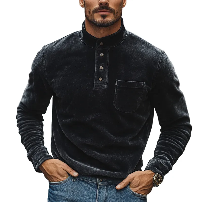 Men's Suede Solid Color Stand Collar Pullover Sweatshirt MTA2820I5X sold by Manly