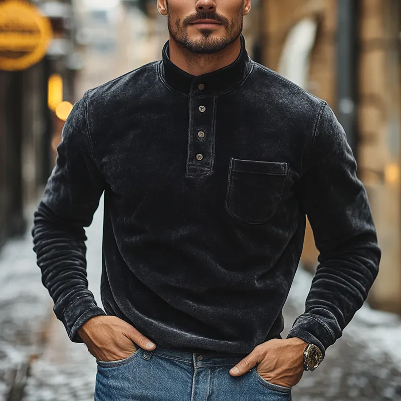 Men's Suede Solid Color Stand Collar Pullover Sweatshirt MTA2820I5X sold by Manly product image thumbnail 2