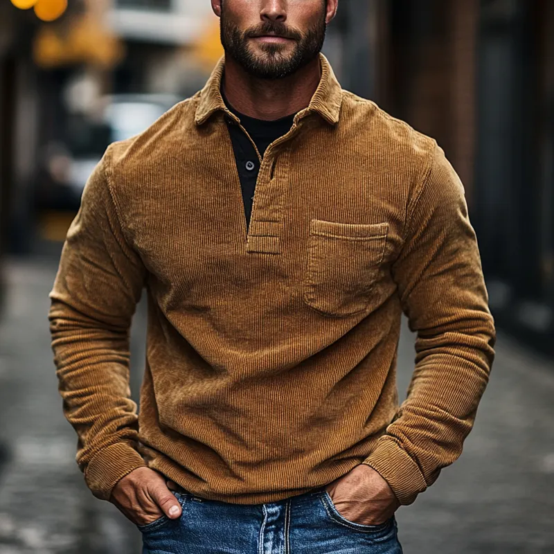 Men's Vintage Corduroy Lapel Pullover Sweatshirt MTA2833I9X sold by Manly product image thumbnail 2