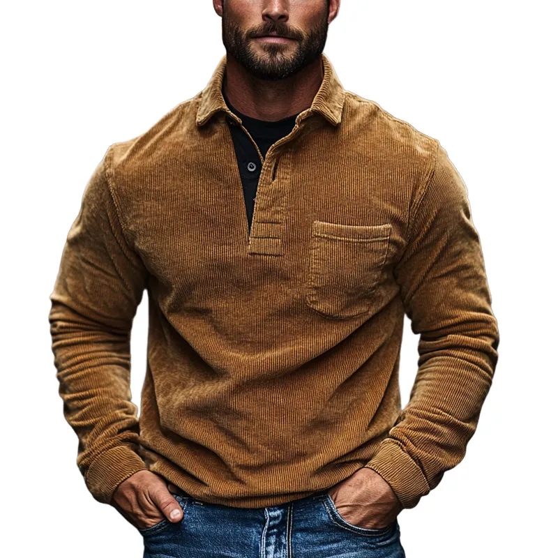 Men's Vintage Corduroy Lapel Pullover Sweatshirt MTA2833I9X sold by Manly