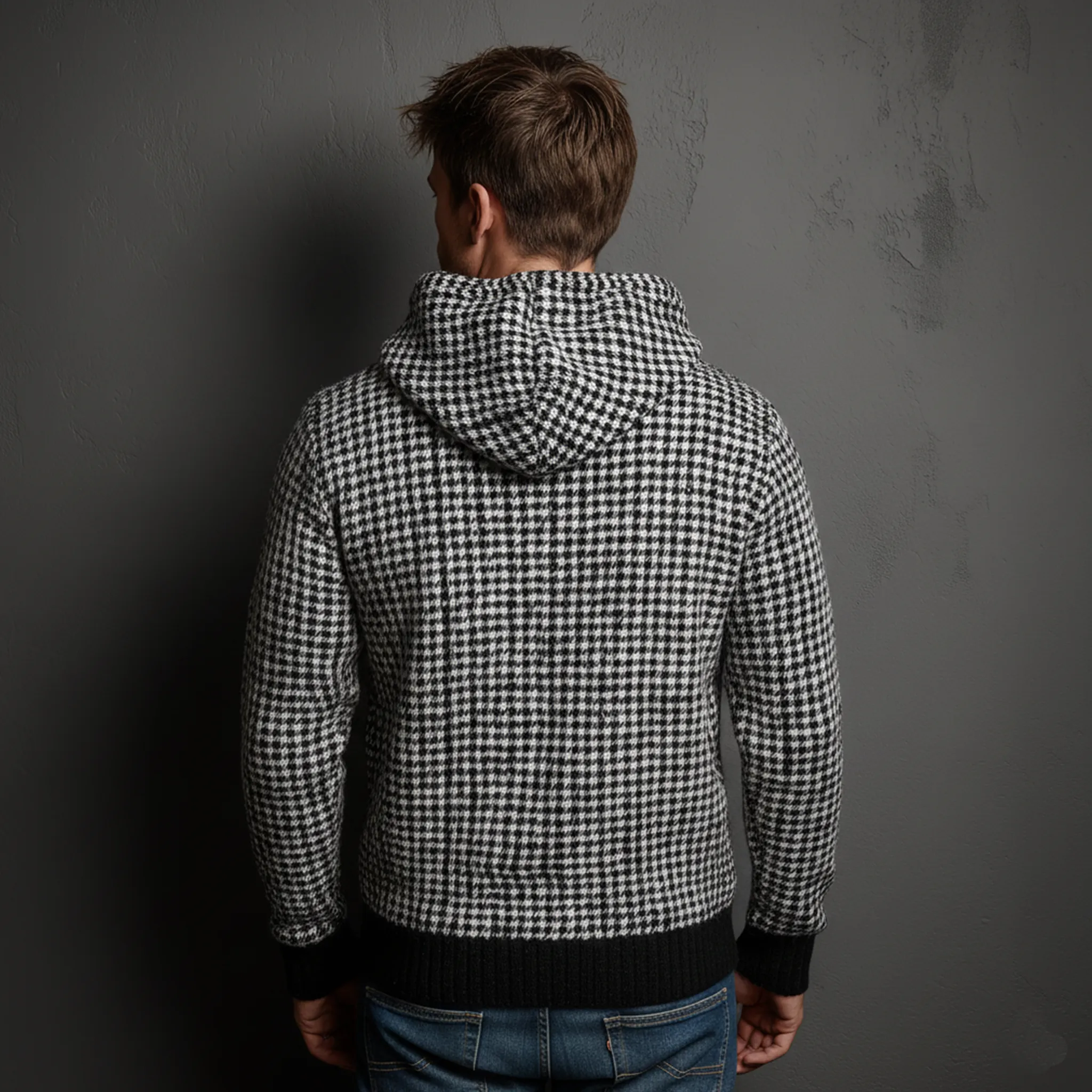 Men's Classic Casual Houndstooth Hooded Loose Sweater MTA1070J8K sold by Manly product image thumbnail 4