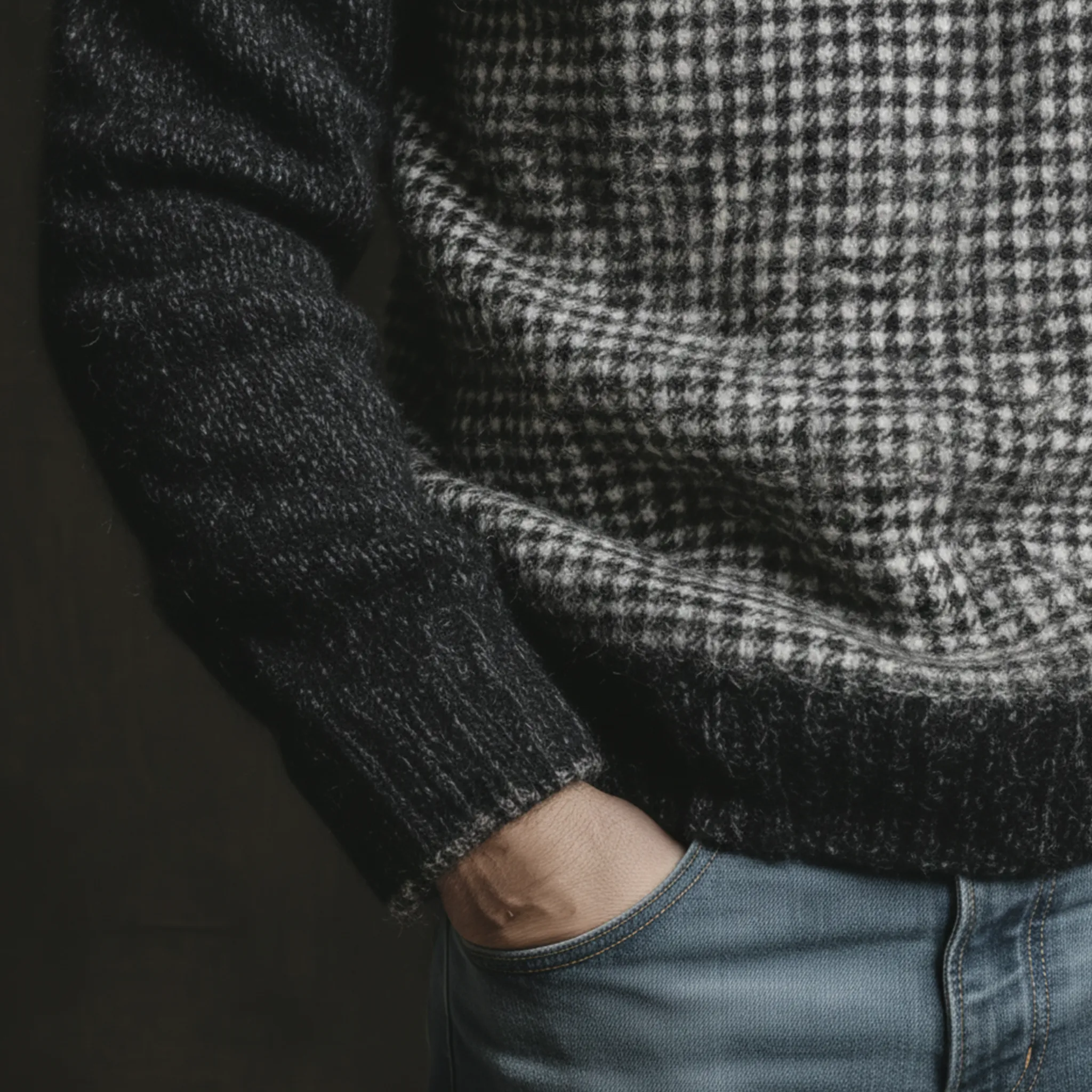 Men's Classic Casual Patchwork Houndstooth Pattern Hooded Loose Sweater MTA1007J2K sold by Manly product image thumbnail 5