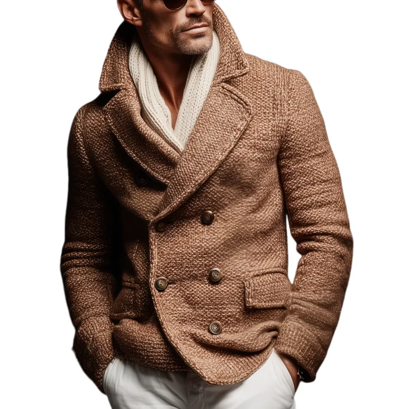 Men's Classic Retro Tough Style Double-breasted Lapel Slim Knitted Cardigan MTA1059J2K sold by Manly