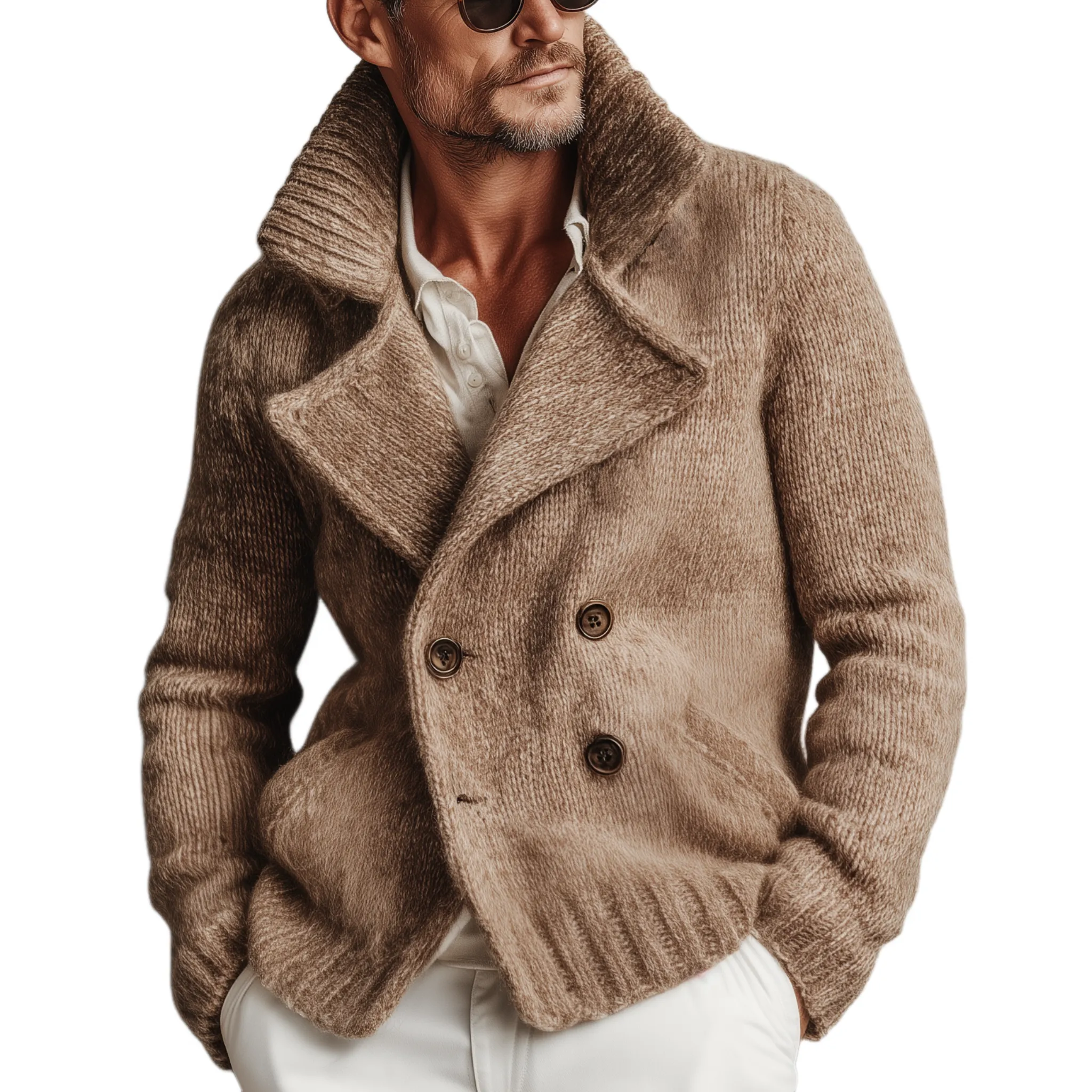 Men's Classic Retro Tough Style Double-breasted Lapel Knitted Cardigan MTA1034J7K sold by Manly