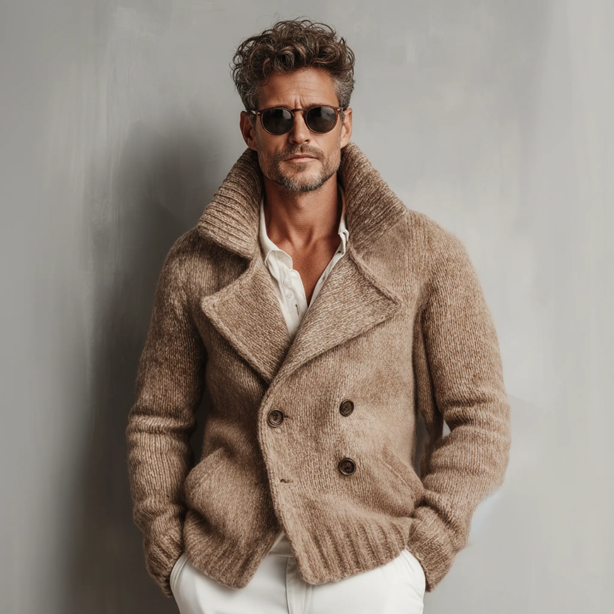 Men's Classic Retro Tough Style Double-breasted Lapel Knitted Cardigan MTA1034J7K sold by Manly product image thumbnail 2