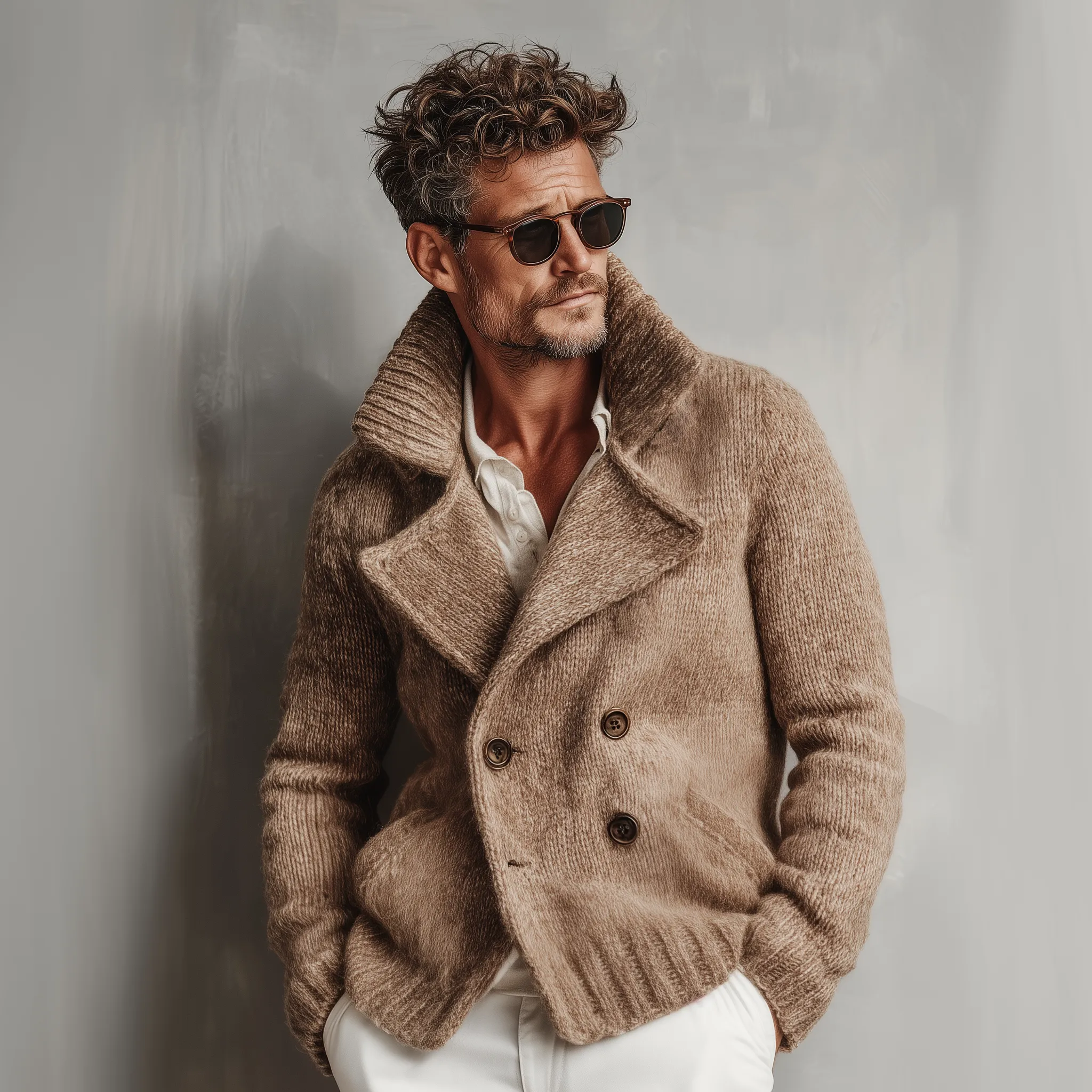 Men's Classic Retro Tough Style Double-breasted Lapel Knitted Cardigan MTA1034J7K sold by Manly product image thumbnail 3