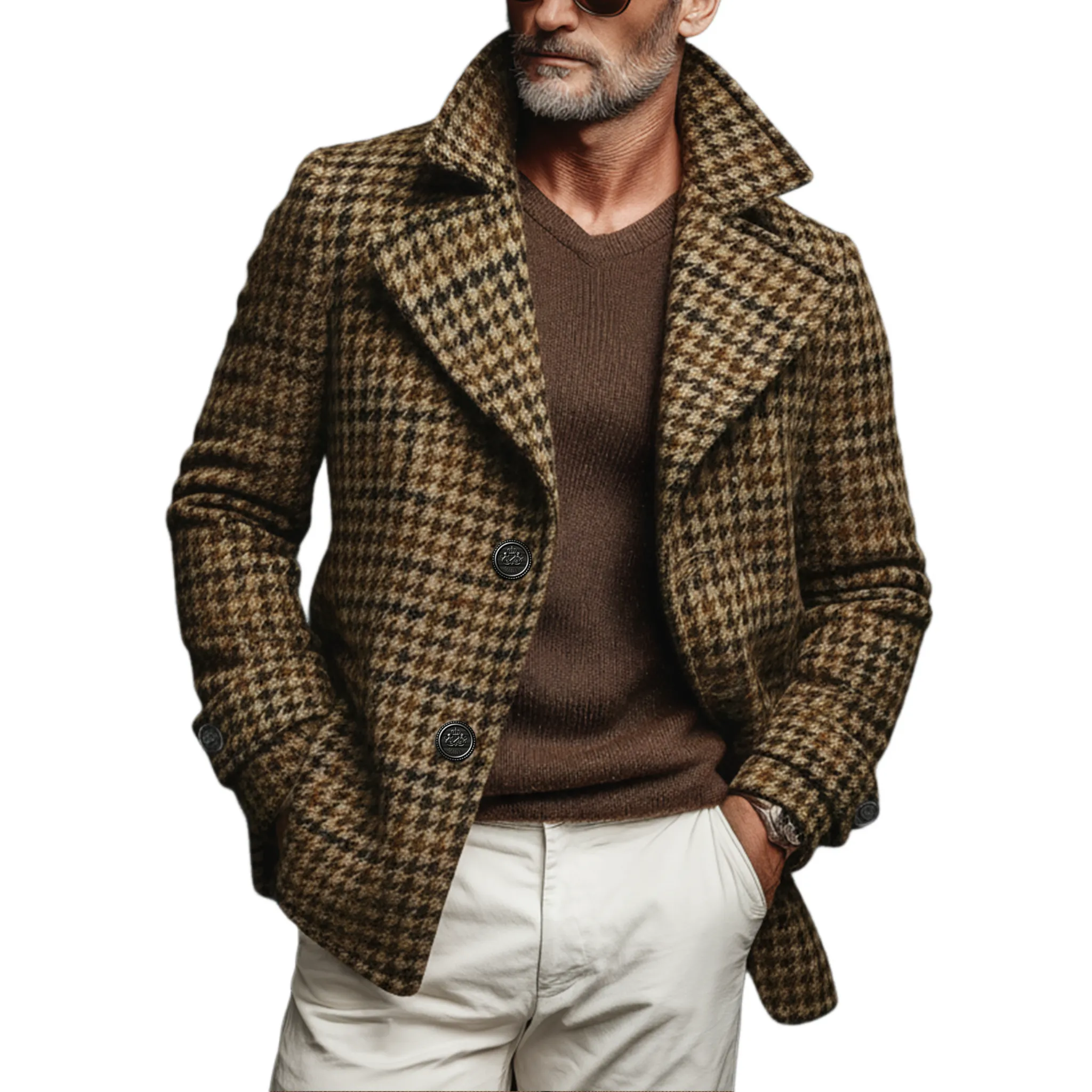 Men's Classic Light Business Imitation Houndstooth Wool Lapel Single-breasted Jacket MTA1081J2K sold by Manly