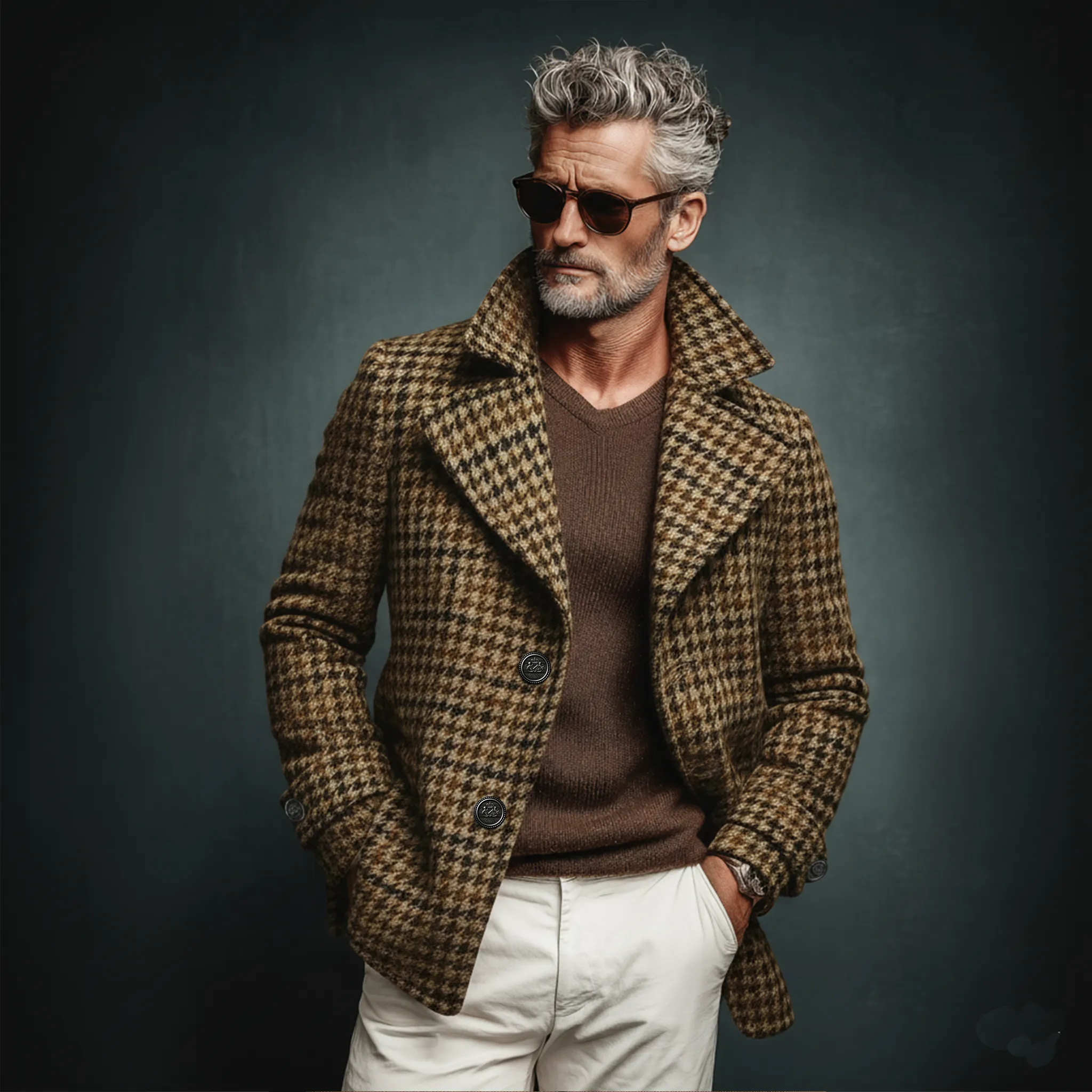 Men's Classic Light Business Imitation Houndstooth Wool Lapel Single-breasted Jacket MTA1081J2K sold by Manly product image thumbnail 2