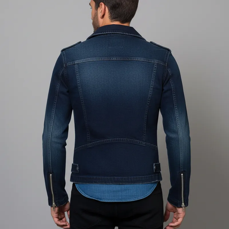 Men's Vintage Faded Distressed Notched Lapel Zipper Denim Jacket MTA1096J9U sold by Manly product image thumbnail 3