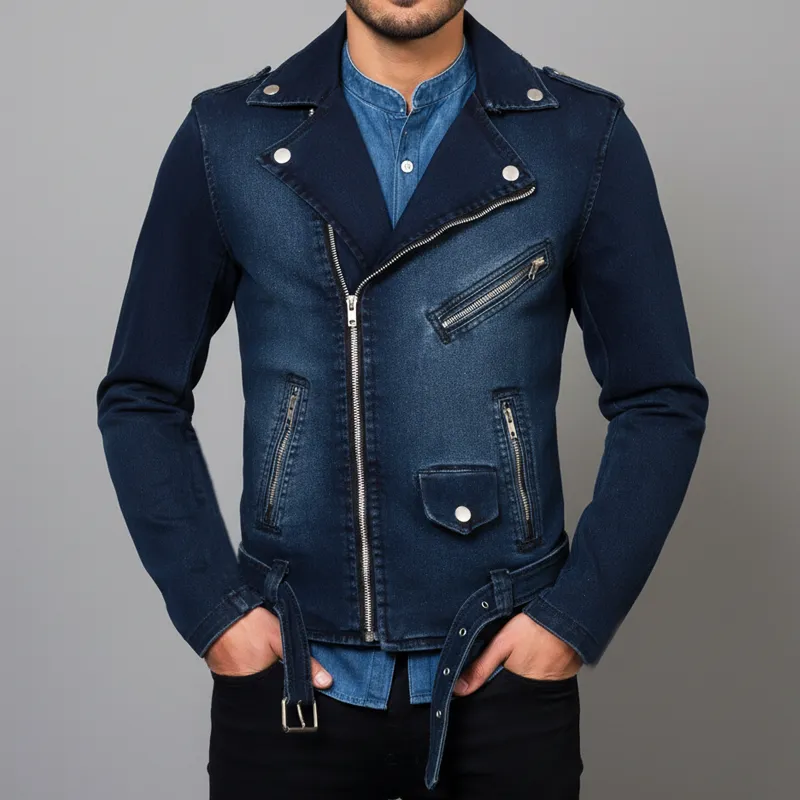 Men's Vintage Faded Distressed Notched Lapel Zipper Denim Jacket MTA1096J9U sold by Manly product image thumbnail 2