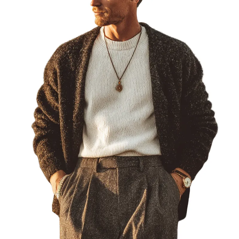 Men's Vintage Heathered Buttonless Knit Cardigan MTA1085J6U sold by Manly