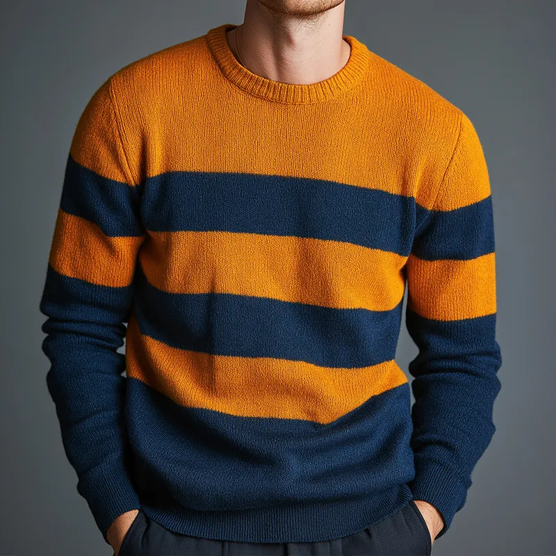 Men's Retro Casual Colorblock Pullover Crew Neck Sweater MTA0940J1TO sold by Manly product image thumbnail 2