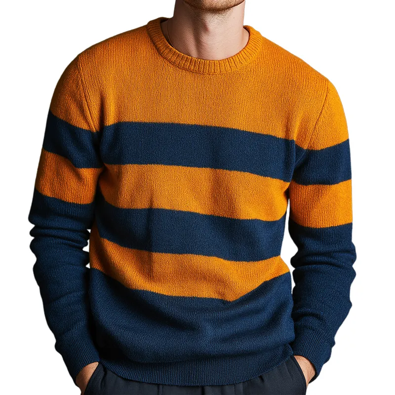 Men's Retro Casual Colorblock Pullover Crew Neck Sweater MTA0940J1TO sold by Manly