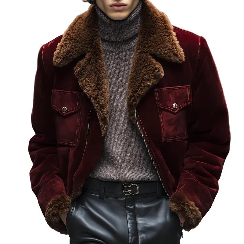 Men's Retro Casual Velvet Warm Fur Collar Jacket MTA1834I2TO sold by Manly