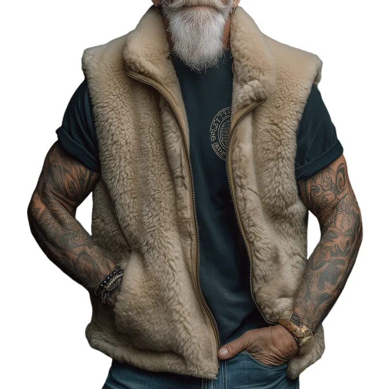 Men's Retro Casual Street Style Plush Warm Zipper Vest MTA1606I5TO sold by Manly